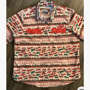 MAGELLAN Mens Christmas Fishing Shirt Relaxed Fit XL Vented Outdoor Cabin Print